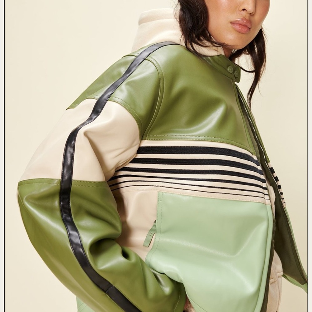 House of Sunny Olive and Cream Bomber Jacket